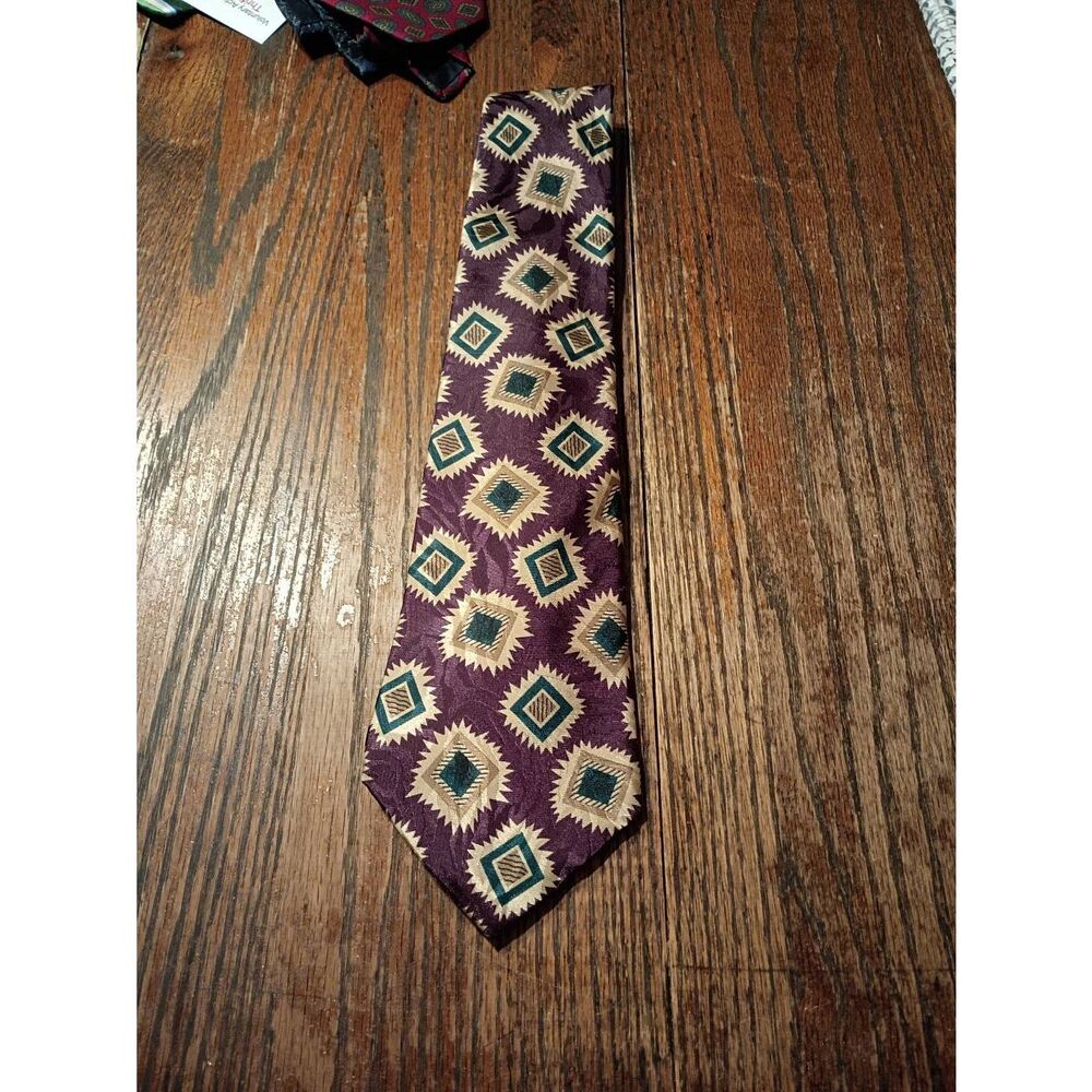 Geoffrey Beene Purple Teal Gold USA Tie Necktie Office Formal Wedding Church